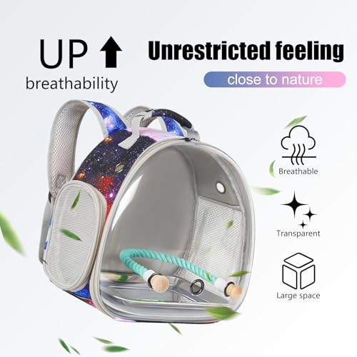 Image of Small Bird Travel Carrier Backpack for Parakeet, Budgies, Cockatiel, Conure, with Clear Windows, Galaxy Print
