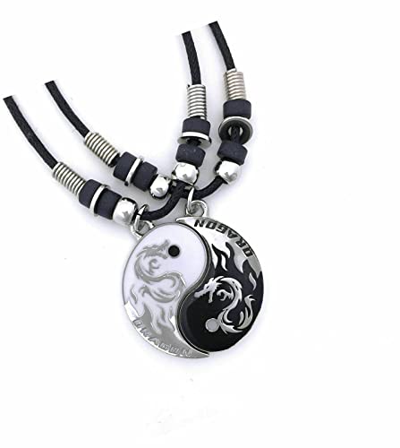 NEW BEST FRIEND Dragon Yin Yang 2 Pendants Necklace Set BFF Friendship Ying