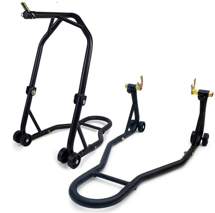 Béquilles lève-Moto Support Avant sous T de Fourche et Arrière à Fourches pour Atelier
