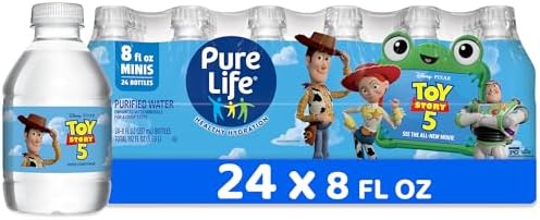Pure Life Purified Bottled Water, 24 Pack - Still Drinking Water Enhanced with Minerals for a Crisp Taste - 8 Fl Oz - Toy Story 5 Packaging Graphics