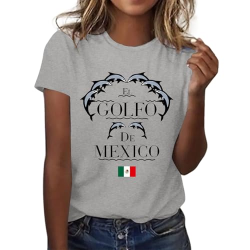 Maillot Manga Larga Mujer gráficas, Ropa de Verano, Top de Manga Corta Camiseta Escote Cuadrado Mujer (b-Light Gray, S)