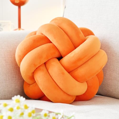 VBGYA Knot Ball Pillow, Round Decorative Throw Pillows Cushion, 8 Inch Orange Soft Plush Knotted Pillows Pillow, Modern Home Throw Knot Decorative Cushion