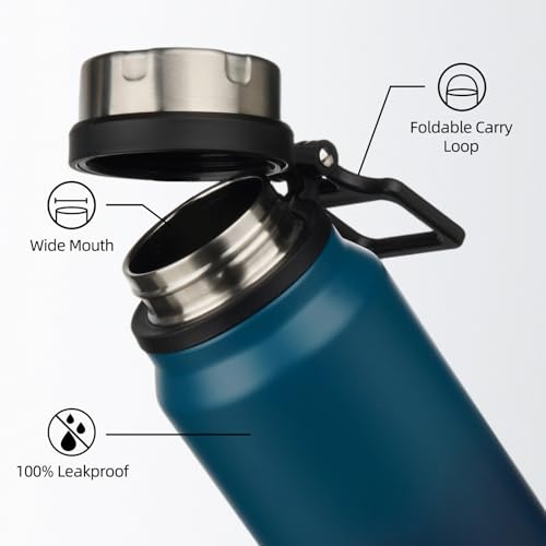 Image of BJPKPK 40oz Large Insulated Water Bottle with Handle, Stainless Steel | Leak-Proof BPA-Free Large Water Bottle, Stainless Steel Vacuum Insulated Bottle for Gym, Work, Outdoor & Everyday Use