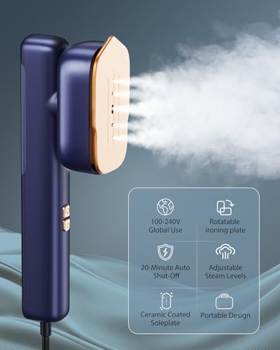 Travel Steamer for Clothes with 180 ml Water Tanks,15s Fast Heat-up,24 g/min Strong Steam Performance, Portable Garment Steamer with Touch Control, LED Display, Steam Iron(Serene Blue) — view 2