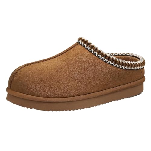 Chaussons en coton anti-dérapants en daim et peluche marron