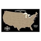 HolyCowCanvas Personalized Canvas Baseball Stadium Map Tracker with Push Pins, Parks Bucket List, Customized Baseball Gift Stadiums Push Pin USA Map, Mark Your Travels (Black)