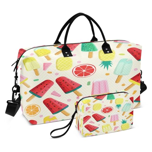 ​​Large Foldable Travel Duffel Bag, Waterproof Gym Bag for Men & Women, Carry-On Luggage Weekender Overnight Bag, Colorful Popsicles
