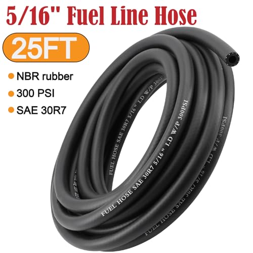Image of 5 /16 Inch 25Ft Fuel Line Hose Push Lock NBR Rubber SAE 30R7 300PSI with 10Pcs Clamps Used in Automobile Engines Fuel Systems