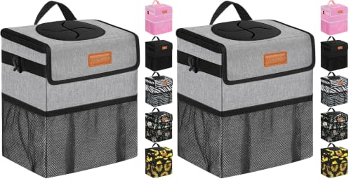 Image of ELONGRIVER Car Trash Can Bin for Back Seat Leak Proof, Cute Car Trash Bag Hanging, Vehicle Trash Can for SUV Truck Van, Automotive Garbage Cans Front Seat Grey (Pack of 2)