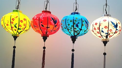 Hoi an Silk Lanterns for Christmas Decorations - Wedding Party Decorations Outdoor Garden Decorative Traditional Lanterns for Restaurant Decorations -Customize Lanterns (Set 4 PCS)