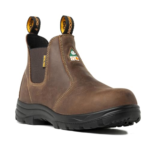 MooseLog Men's ASTM & CSA Composite Toe Chelsea Work Boots – 100% Leather, Lightweight, I/C/EH/PR/ESR, Oil/Slip/Heat Resistant, Rubber Outsole, Safety Boots 5666