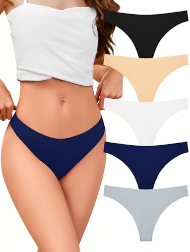 VOENXE String Tanga Damen Seamless,Nahtlos Unterwäsche Frauen,Sport,5 Pack | Ohne Naht Slip Unterhosen,Low Waist Women Thong Unterhose,Unsichtbar Sexy Panties,Bequeme Atmungsaktiv