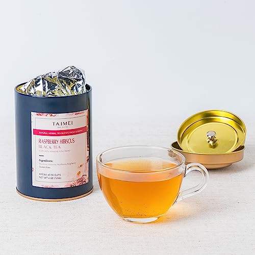 Taimei Teatime Raspberry Hibiscus Black Tea Loose Leaf,High Caffeine Raspberry Leaf Tea Blends From Germany With Raspberry,Hibiscus,Wolfberry & Black Tea Leaves,4.23 Oz Tin thumb #4