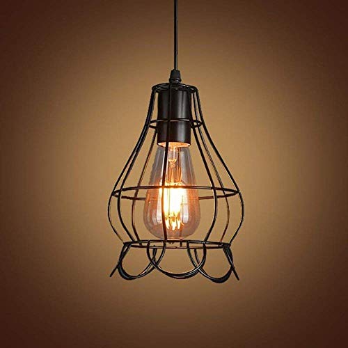 Lustre plafond noir industriel cage en métal E27 suspendu pour cuisine