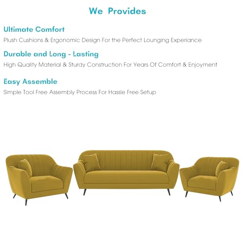 Image of Atticus 3+1+1 Seater Sofa Set for Living Room (Yellow Colour) Premium Fabric Sofa