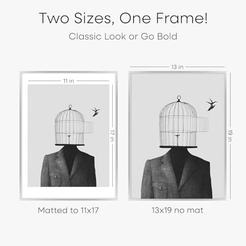 Image of Homeforia 13 x 19 Frame Silver, High End Metal 13 x 19 Picture Frames with Mat 11 by 17 Photo, 13x19 Silver Poster Frame Matted to 11x17 Print, 19x13 Hanging Frames, Tempered Glass, Wall Kit, Set of 2