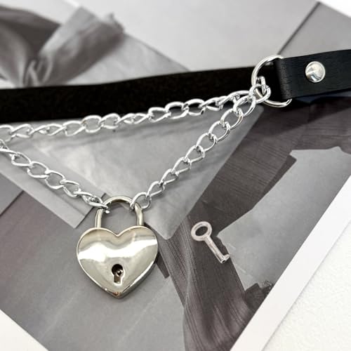 Collar de de PU negro gótico que no irrita la piel con candado cómodo 7