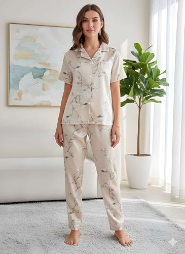 Image of Women Lycra Night Suit Set | Premium Soft Nightwear Pajama Set | Stylish Comfortable Sleepwear for Ladies | Elegant Lounge Wear Night Dress