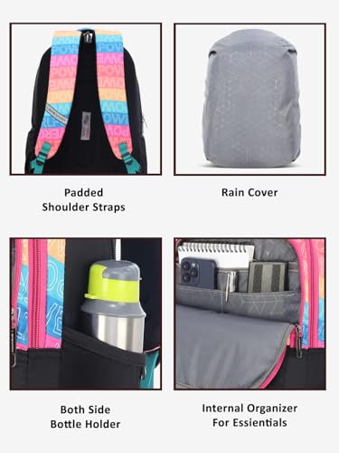 Image of Lavie Sport Girlpower 35L Black Backpack | Fits Upto 15 Inch Laptop | Organizer & Bottle holder |Rain cover | Gift for Men, Women, Boys, Girls | Laptop sleeve for School & College