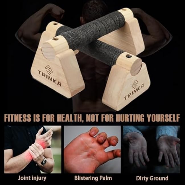 Wooden Parallettes Push Up Bars, 2 PCS Wood Calisthenics Bars with Non-Slip Base, Pushup Handles for Floor Home Fitness, Workout Equipment for Men and Women Strength Training