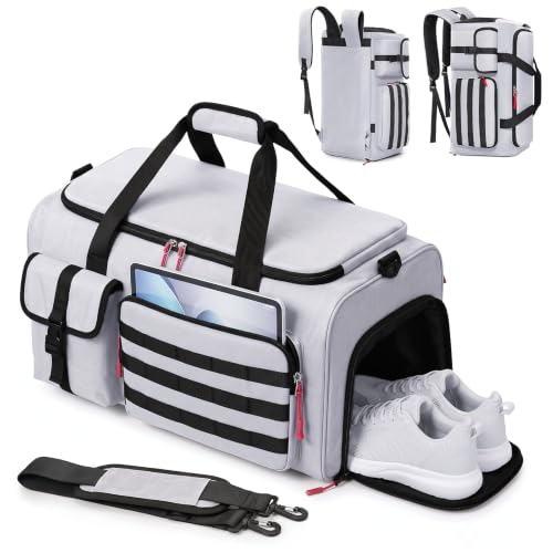 45L Sporttasche für Herren & Damen 3-IN-1 Reisetasche mit Schuhfach und Nassfach als Rucksack tragbar Oxford Gewebe Große Gym Bag Wasserdicht Sporttaschen für Fitness Schwimmen Reisen Outdoor, Grau