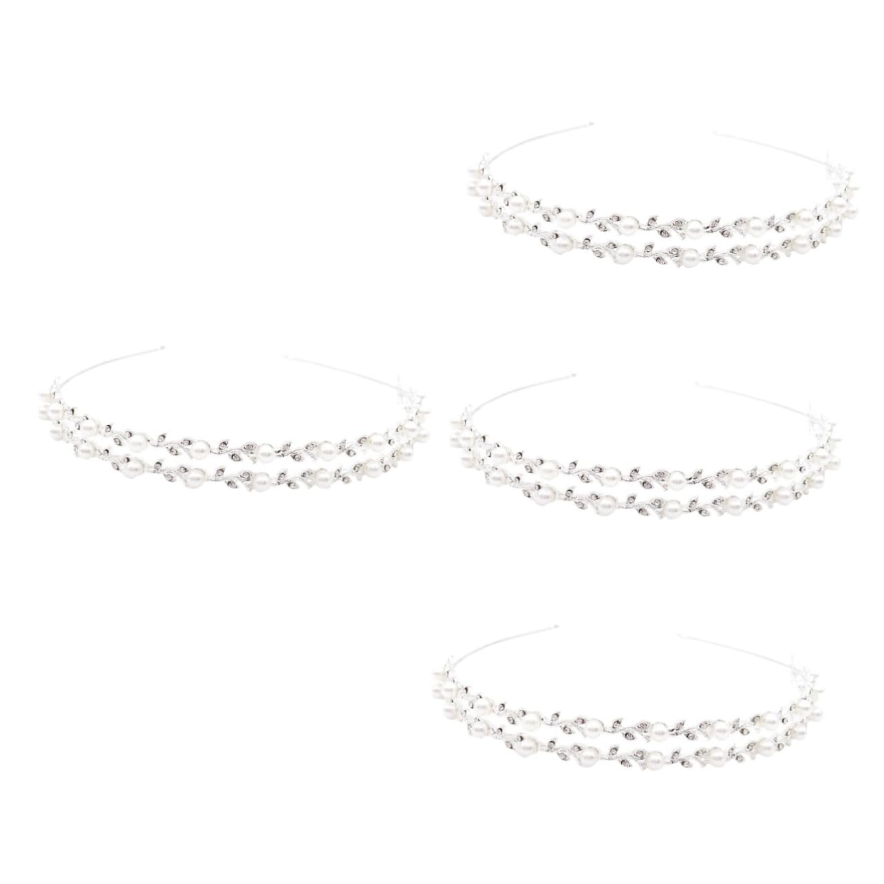FOMIYES 4piezas Diadema De Perlas Para Novias Accesorio De Pelo De Boda Doble Capa De Plateada Elegante Diadema De Fiesta Para Mujeres Para Bodas y Eventos Especiales
