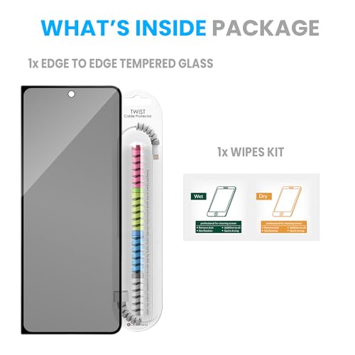 Image of ArmourPro Privacy Tempered Glass for Samsung Galaxy Z Fold 4, Anti Spy Anti Peeping Screen Protector, Edge-to-Edge Full Coverage, 9H Hardness with Cable Protector | Black