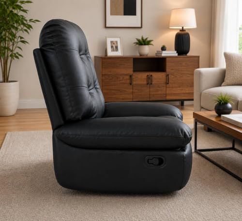 Image of Solis Royale 1 Seater Recliner Sofa Chair | Glider Manual Rocking & Revolving Leatherette Fabric Recliner Lounge for Relaxing | Comfortable Cushioned | Living Room, Bedroom, Home, Office