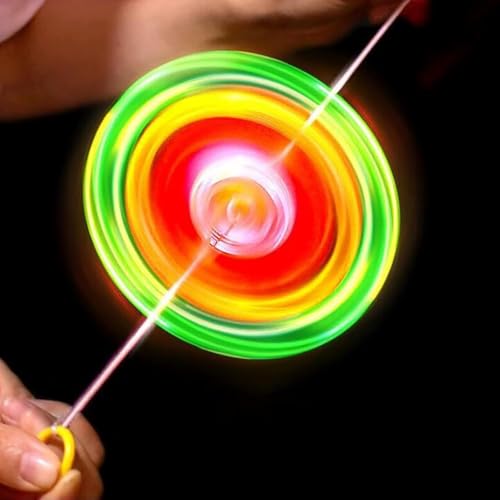 DPWOUM Multicolour Flywheel Spinning Spinner Fidget Light Rainbow Lightshow Orbital Flash Novelty Adult‘s Gift Pull Line Flashing Glow in The Dark Wheel Colorful Sorting and Stacking