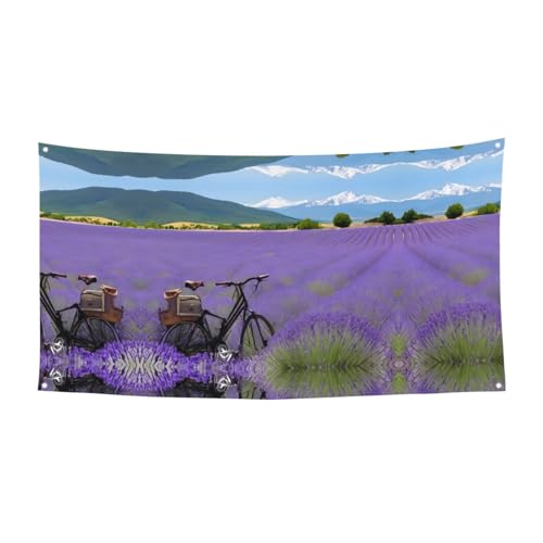 MINDBBDFJ Lavender Field Retro Bike Agriculture Print Banners And Signs For Outdoor/Indoor,Personalized Banner Customizable Parties Halloween Banner (180x90cm)
