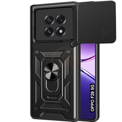 Image of Armor Bumper Back Cover Case for Oppo F29 5G Rotating Camera Cover, Ring Holder & Kickstand | Heavy Duty & 360 Degree Protection Oppo F29 5G Cover (Black)