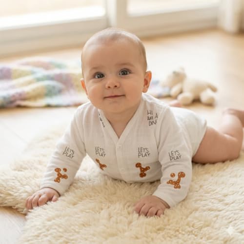 Image of Set of 100% Pure & Organic Muslin Unisex Full Sleeves Jhabla T-Shirt Cum Bundi | White Assorted Prints