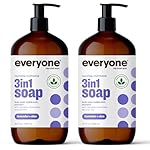 Everyone 3-in-1 Soap, Body Wash, Bubble Bath, Shampoo, 32 Ounce (Pack of 2), Lavender and Aloe, Coconut Cleanser with Organic Plant Extracts and Pure Essential Oils (Packaging May Vary)
