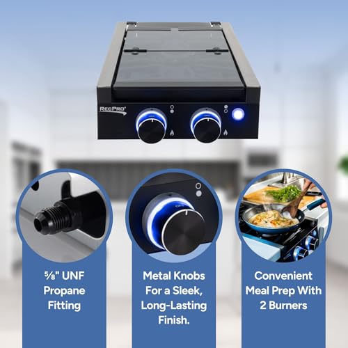 RecPro RV Black 2 Burner Cooktop Stove 6,500 & 8,000 BTU Burners by RecPro - Image 3