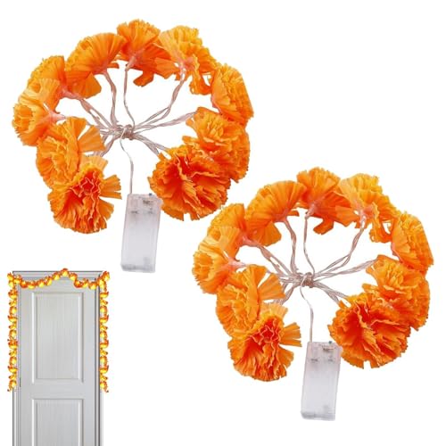 Yjkedfh Guirnalda De Caléndula para Decoración LED,Luces Led De Guirnalda De Caléndula,Guirnalda de Flores de caléndula con iluminación Artificial LED - Decoraciones del Día de Muertos, Decoraciones