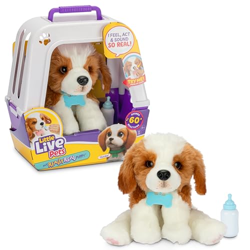 Little Live Pets My Really Real Puppy – Patches; Interaktiver Welpe; 60+ Geräusche/Reaktionen; realistisches Aussehen; 1 aus 72 Varianten; Spielset mit Transportbox; Batterien enthalten; ab 5 Jahren