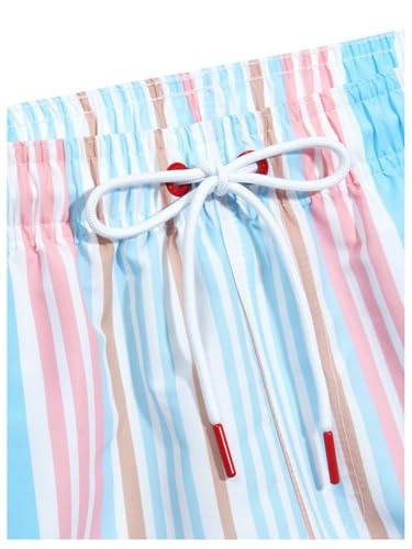 SHENHE Men's Striped Hawaiian Beach Shorts Swim Trunks Drawstring Board Shorts with Pockets3