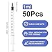 50PCS 1ml 1cc Syringes Without Needles for liquid,Plastic Small Syringes,Oral Syringe for Measuring Liquids,Feeding Pets,Oil or Glue Applicator