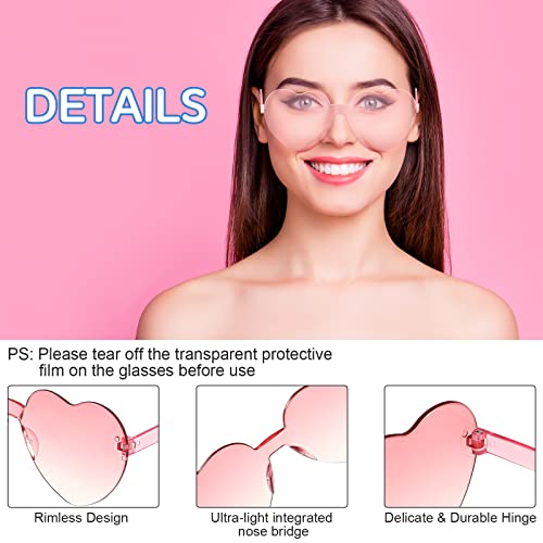 Coume 100 Pairs Heart Sunglasses for Women Rimless Transparent Heart Shaped Glasses Valentine Fashion Girls for Party Favors3