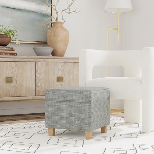 Image of HomePop 18 inch Classic Square Storage Ottoman - Sage Mini Grid Pattern