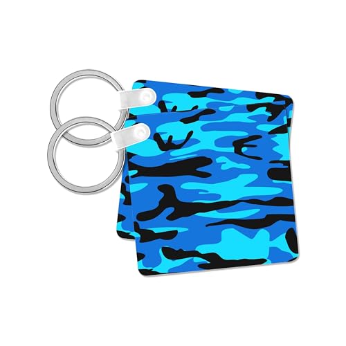 3dRose, Neon bright blue camo print - army uniform camouflage pattern - boys military soldier blend texture, set of 2 Key Chains