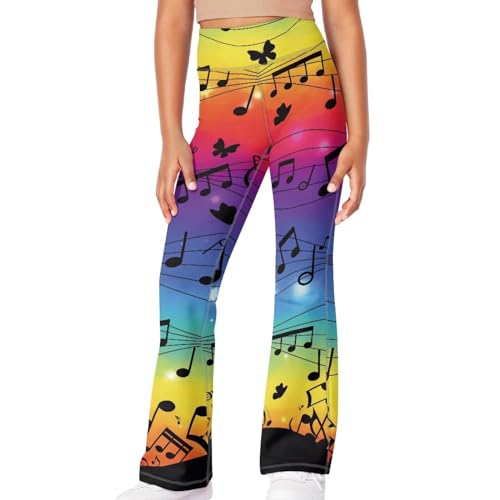 Gzzxiailg Colorful Musical Notes Athletic Pants for Girls Elastic Casual Flared Yoga Pants Full Length Bell Bottom Pants Athletic Trousers for Kids Child Yoga Dance