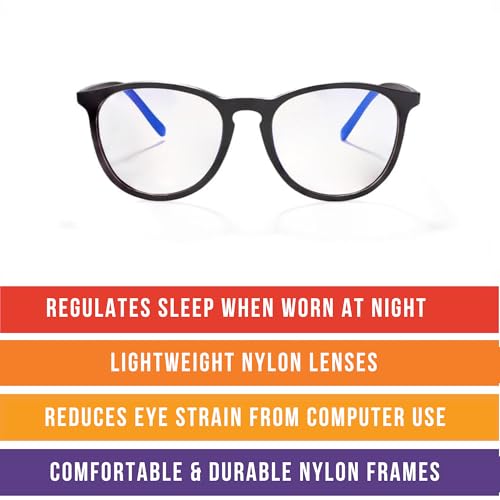 Image of BluBlocker Hyde Park Tech Glasses (Black): Healthier Eyes and Better Sleep. Blue Light Glasses for Computer, TV, Gaming.