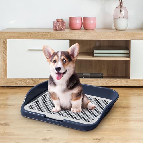 perfk Hundetoilette, Hundetöpfchen-Unterlage mit abnehmbarem Pfosten, Wiederverwendbare Netz-Trainingstoiletten-Töpfchenschale für kleine und mittelgroße, Navy Blau