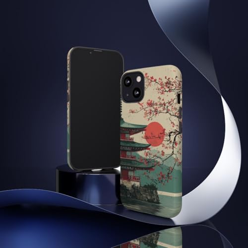 Coque rigide mate iPhone 13 pagode fleurs de cerisier finition premium - 2
