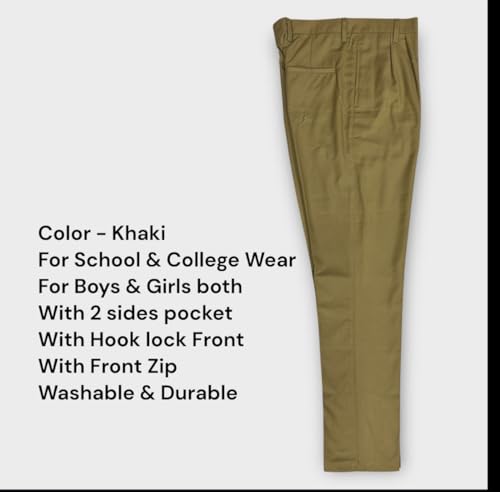 Image of School Uniform Khaki Trousers for Boys and Girls, Formal Regular-Fit School Pants, Comfortable, Durable Fabric for Daily School Wear. 3-4 Years