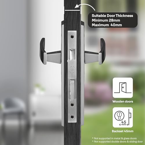 Image of Yale YECM-405-8P-TT-SS Mortise Door Lock for Bedroom /Home /Office /Hotel Suitable for Left & Right Handed Doors,Handle Set Comes with 8 inch Backplate Thumb Turn 3 Keys Cylinder and Lock Body (Satin Steel)