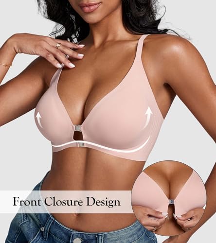 Image of DEANGELMON Front Closure Bras for Women Racerback Bra No Underwire Seamless Push Up T-Shirts Bras Supportive Womens Bralettes