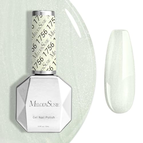 Image of MelodySusie White Shimmer Gel Nail Polish,0.5fl oz Soak Off UV LED Green White Sparkle Gel Polish Gift for Women Nail Art Manicure Salon DIY Nail Design Decoration at Home-1756