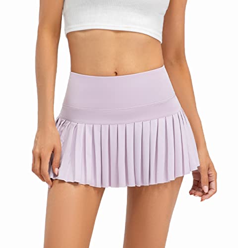 Raroauf Womens Pleated Tennis Skirts with Shorts High Waisted Mini Skirt Golf Skort Athletic Skirts Workout Pickball Pink Small